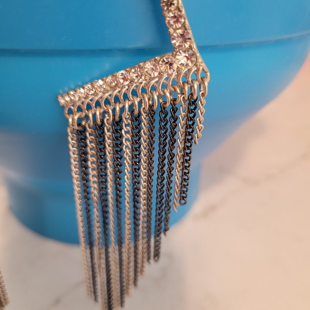 Angled Rhinestone Dangle Earrings - Picture 4 of 4